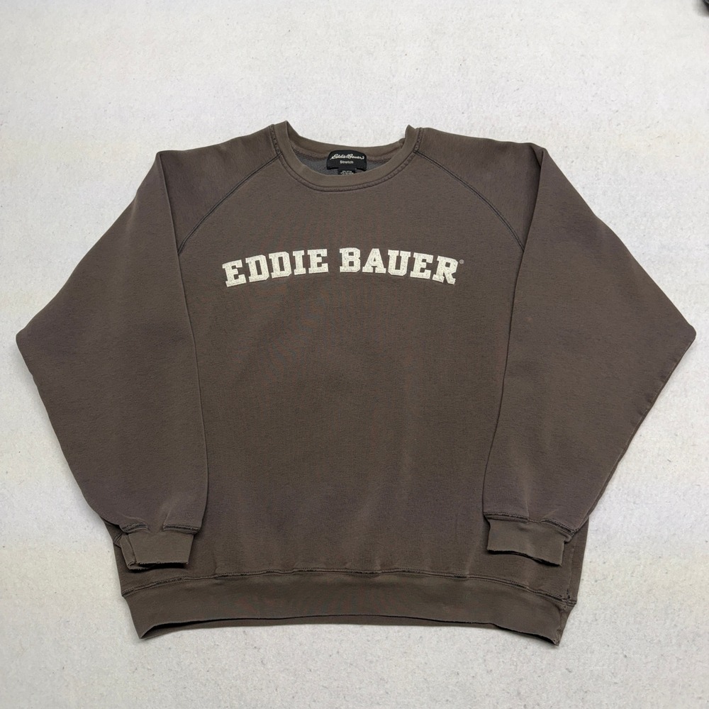 Vintage Eddie Bauer Brown Spellout Crewneck Sweatshirt Mens Large Y2K Boxy Fit